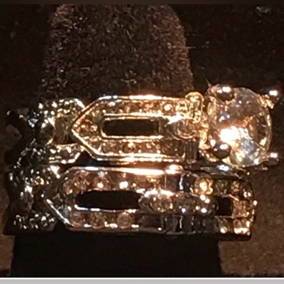 New Sterling silver white sapphire wedding ring set sizes 6.25 & 6.5 - Picture 3 of 9